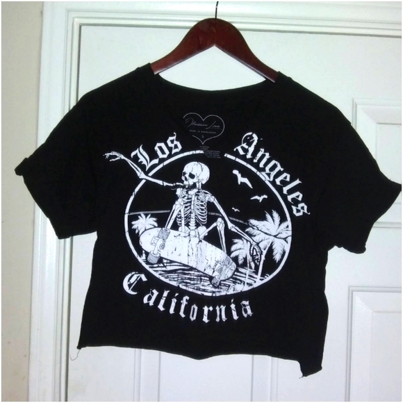 Obsessive Love Tops - Gothic California Skateboarding Skeleton Crop Top-Size Small